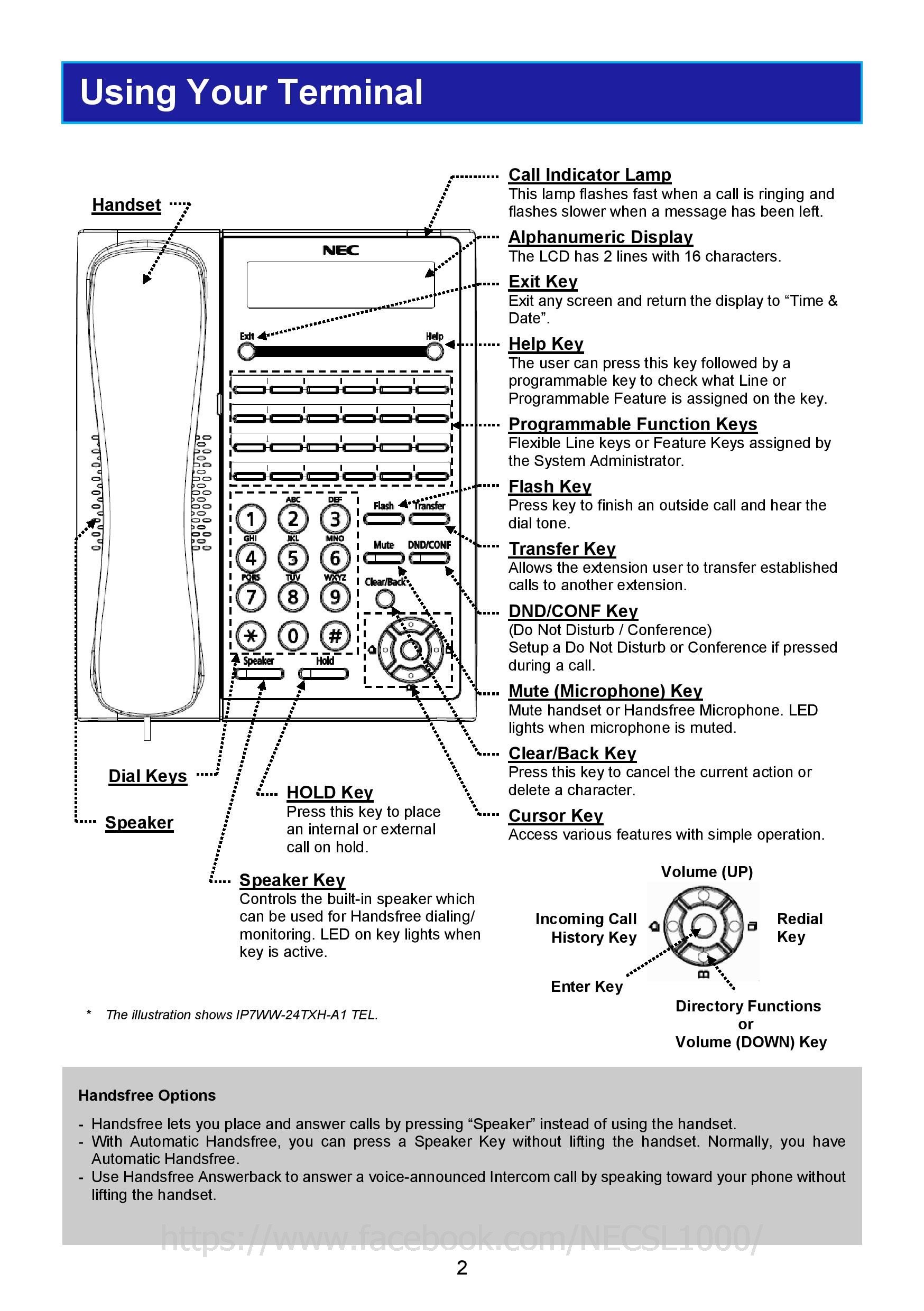 SL2100 MultiLine Telephone User Guide Issue 10 NEC SL1000 and SL2100